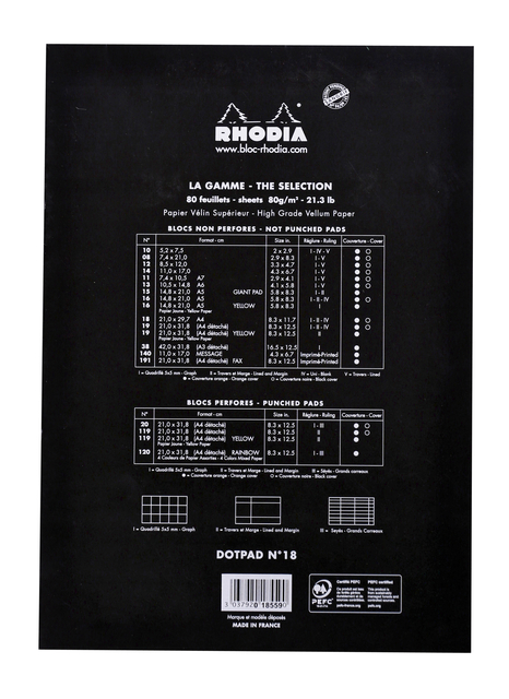 Schrijfblok Rhodia A4 dots 80 vel 80gr zwart — Foto 2 von 2