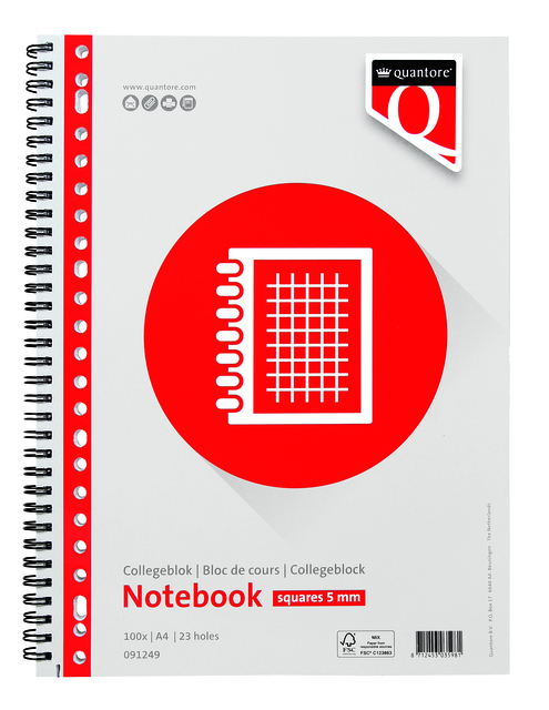 Collegeblok Quantore A4 23-gaats ruit 5mm 100vel