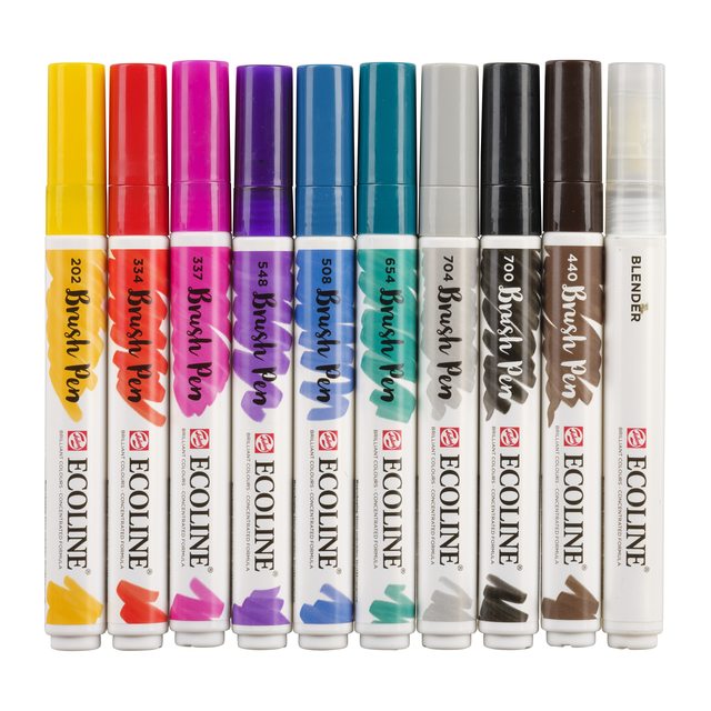 Brushpen Talens Ecoline set à 10 stuks handlettering