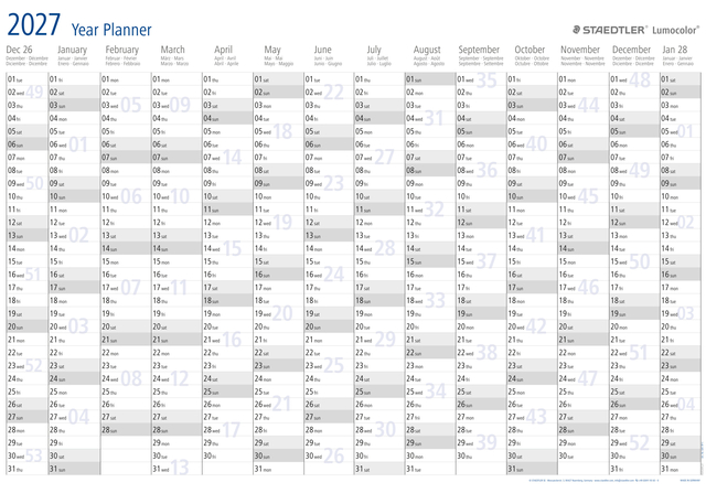 Jaarplanner 2027 Staedtler Lumocolor 84x60cm oprolbaar — Foto 2 von 3