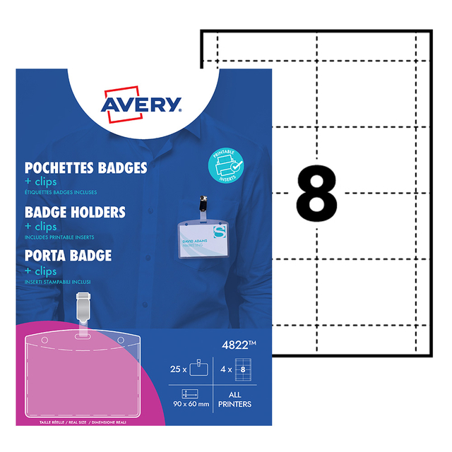 Badge Avery met clip 4822 60x90mm 25 stuks + 32 insteekkaarten — Foto 2 von 2