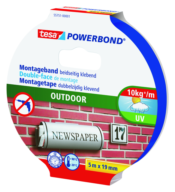 Montagetape tesa® Powerbond Outdoor dubbelzijdig 5mx19mm transparant — Foto 2 von 2