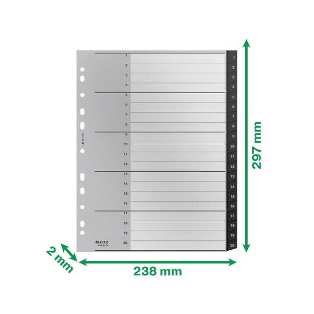 Tabblad Leitz Recycle A4 11-gaats 1-20 extra breed PP — Foto 2 von 2