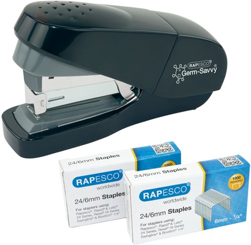 Nietmachine Rapesco Germ-Savvy Less Effort Eco antibacterieel zwart