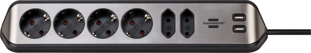Stekkerdoos Brennenstuhl bureau Estilo 6vdig incl 2 USB 2m zw/zilver