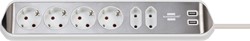 Stekkerdoos Brennenstuhl bureau Estilo 6 voudig inclusief 2 USB 200cm wit/zilver