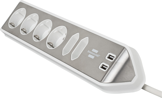 Stekkerdoos Brennenstuhl bureau Estilo 6 voudig inclusief 2 USB 200cm wit/zilver — Foto 2 van 2