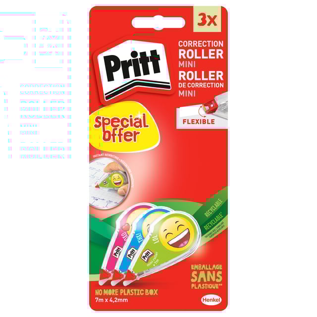 Correctietape Pritt mini flex 4,2mmx7m Emoji blister 2+1 gratis