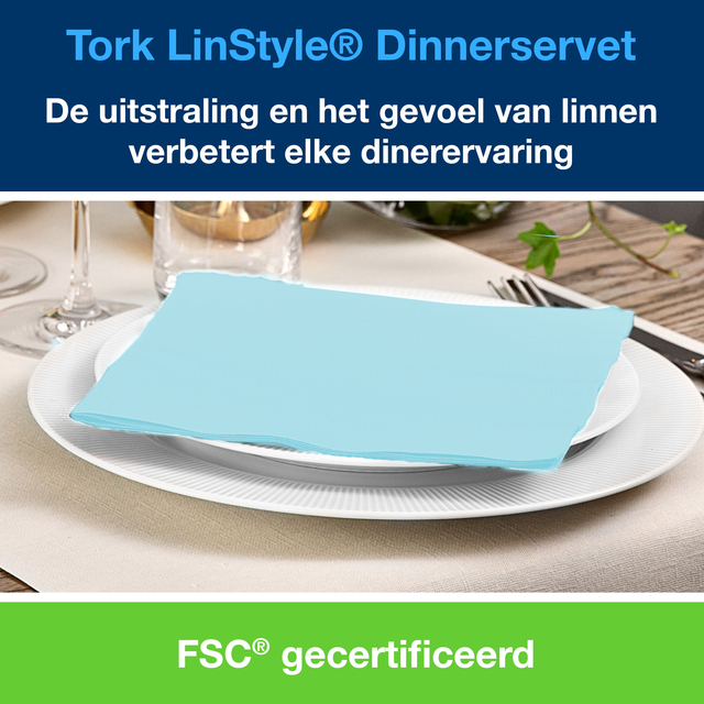 Dinerservet Tork Linstyle Premium 1/4 vouw 1-laags 390x390mm 50 vel aquablauw 478880 — Foto 2 von 2