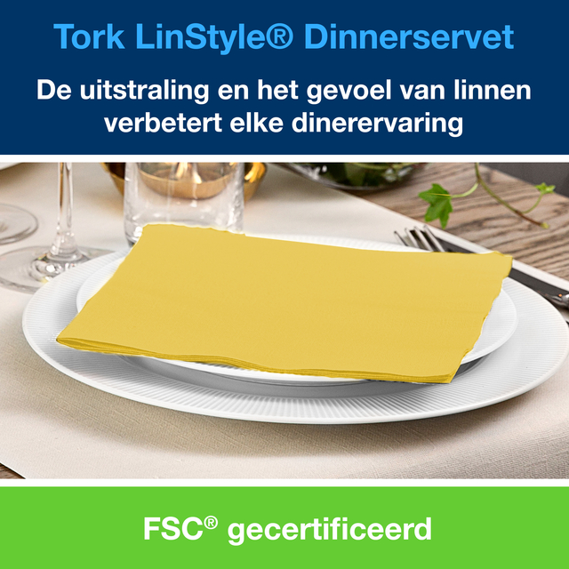 Dinnerservetten Tork LinStyle® 1/4-vouw 1-laags 50st mosterdgeel 478882 — Foto 2 von 2