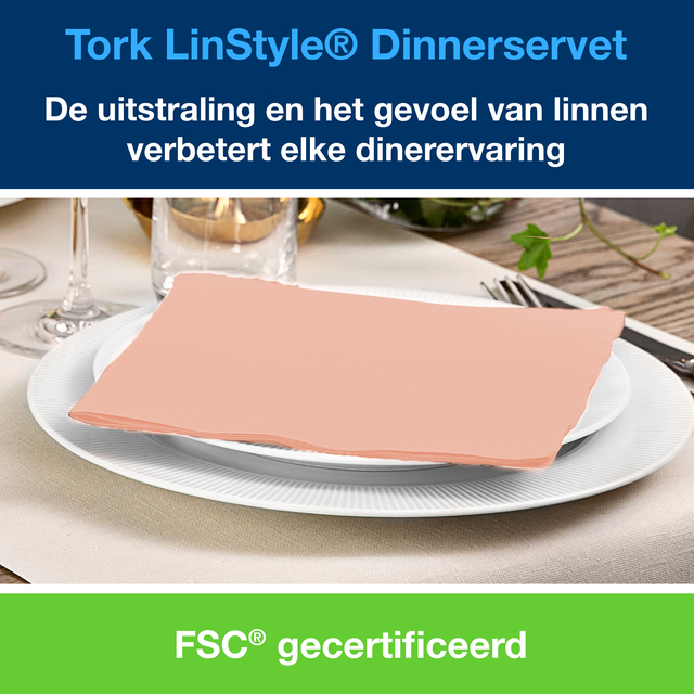 Dinerservet Tork Linstyle Premium 1/4 vouw 1-laags 390x390mm 50 vel koraal 478881 — Foto 2 von 2