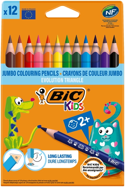 Kleurpotloden BicKids Evolution ecolutions triangle assorti etui à 12 stuk