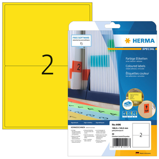 Etiket HERMA 4496 199.6x143.5mm geel 40 stuks