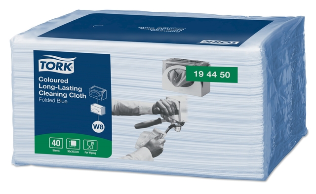 Reinigingsdoek Tork Long Lasting W8 multifunctioneel gevouwen blauw 194450