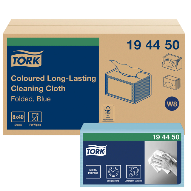 Reinigingsdoek Tork Long Lasting W8 multifunctioneel gevouwen blauw 194450 — Foto 2 von 2