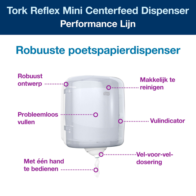 Poetsroldispenser Tork Reflex™M4 vel-voor-vel performancelijn wit 473190 — Foto 2 von 2