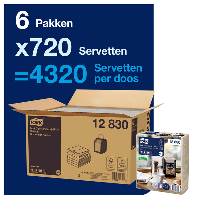 Servet Tork N14 Xpressnap Fit Advanced multifold 2-laags 213x165mm 720 vel naturel 12830 — Foto 2 von 2