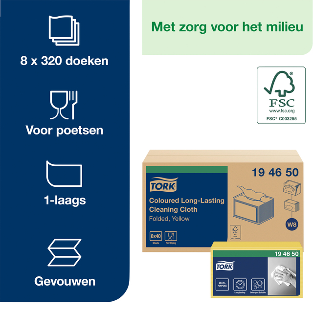 Reinigingsdoek Tork W8 Premium 1-laags 40 vel geel 194650 — Foto 2 von 2