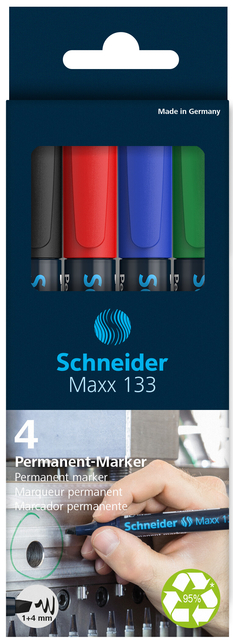 Permanent marker Schneider Maxx 133 schuin 1-4mm assorti 4 stuks