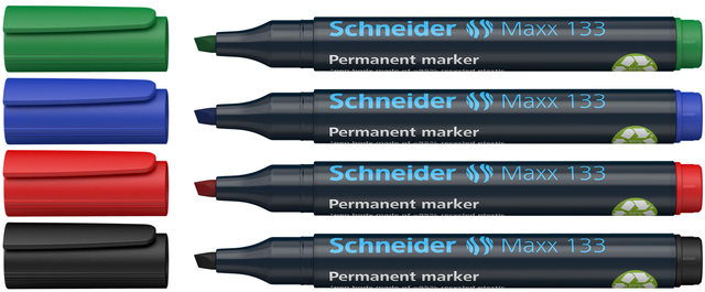 Permanent marker Schneider Maxx 133 schuin 1-4mm assorti 4 stuks — Foto 2 van 2