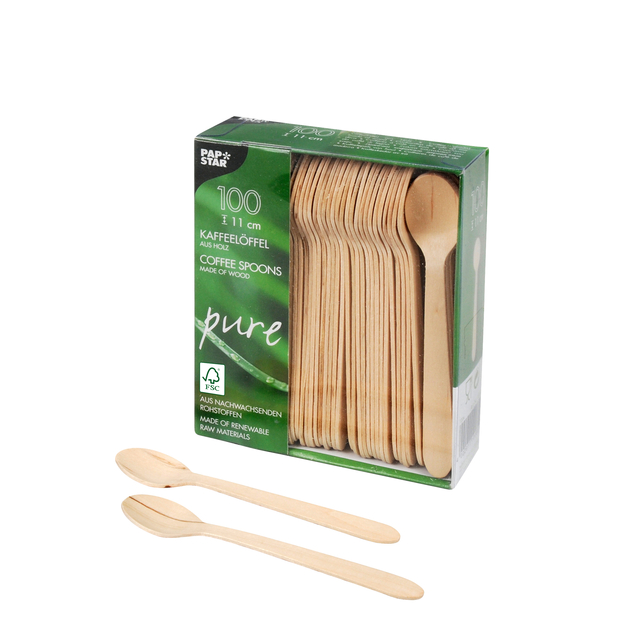 Koffielepel Papstar 110mm hout 100 stuks — Photo 2 sur 2