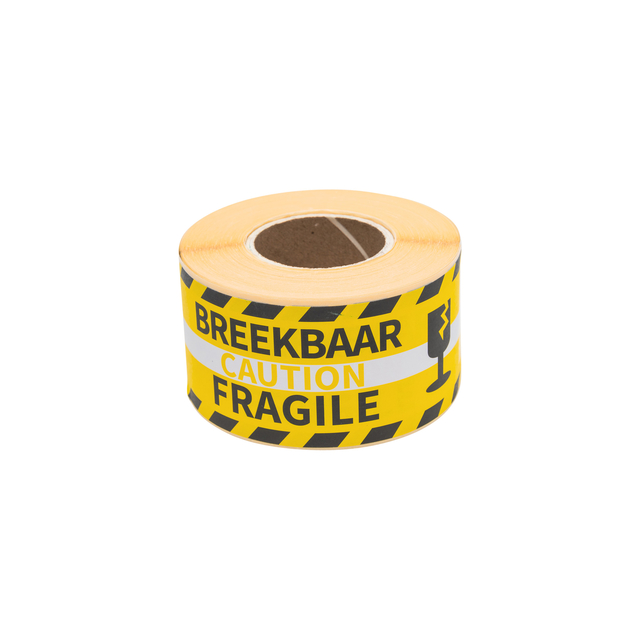 Waarschuwingsetiket Rillprint 46x125mm fragile geel 250 stuks