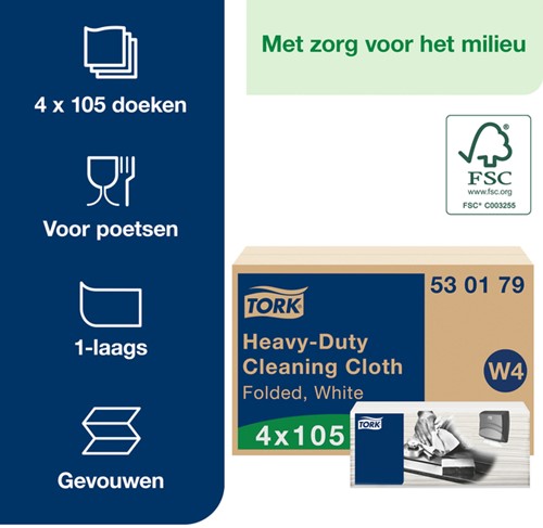 Reinigingsdoek Tork Heavy-Duty W4 multifunctioneel nonwoven 150 vel wit 530179-3