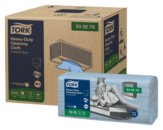 Reinigingsdoek Tork Heavy-Duty W4 gevouwen absorberend 105 vel blauw 530279 — Foto 2 von 2