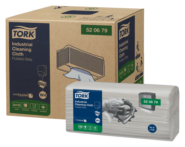 Reinigingsdoek Tork Industrial W4 gevouwen flexibel en zacht 120 vel grijs 520679 — Foto 2 von 2
