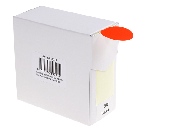 Etiket Rillprint 35mm op rol fluor rood 500 stuks — Foto 2 van 2