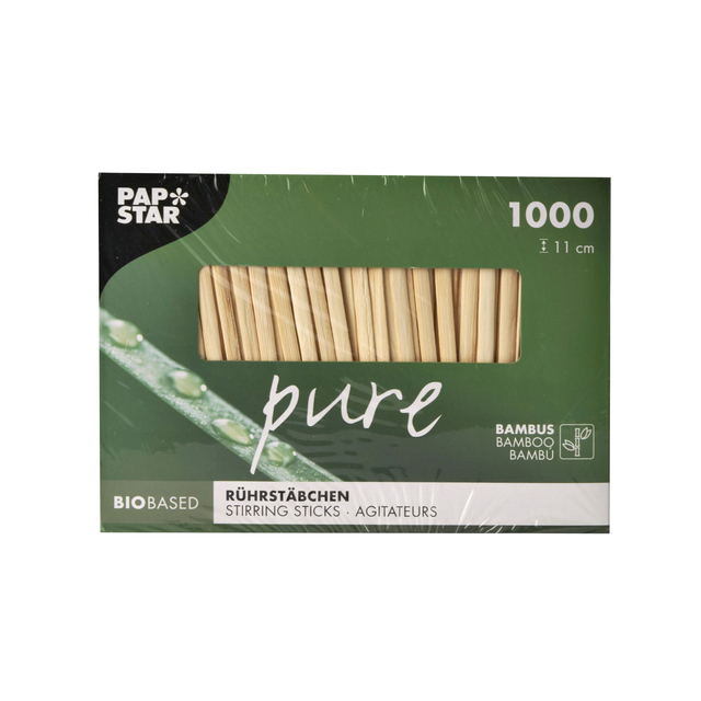 Roerstaafje Papstar 110x3mm bamboe 1000 stuks — Photo 2 sur 2