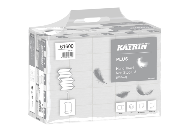 Handdoek Katrin Plus w-vouw 3-laags 203x320mm 25x90 vel wit 61600