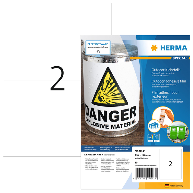 Etiket HERMA 9541 210x148mm weerbestendig wit 80 stuks