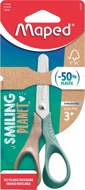 Kinderschaar Maped Smiling Planet 12cm rechtshandig bruin/groen