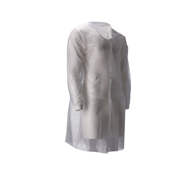 Bezoekersjas CMT L non-woven drukknopen 104cm lang PP wit — Foto 2 van 2