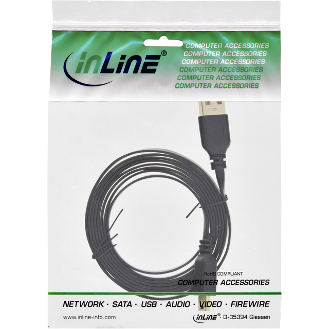 Kabel InlLne USB-A mini-B 2.0 platte kabel 2 meter zwart — Foto 2 von 2