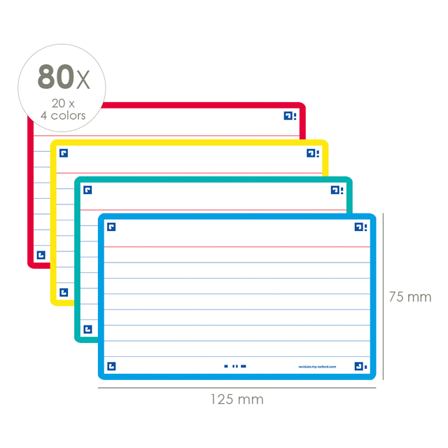 Flashcard Oxford 2.0 75x125mm 80 vel 250gr lijn assorti — Photo 2 sur 2