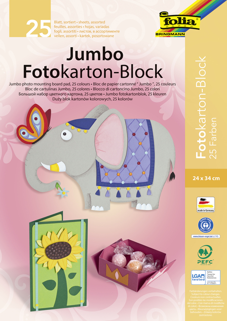 Fotokartonblok Folia 300gr 24x34cm 25vel jumbo assorti