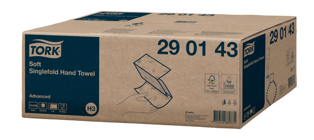 Handdoek Tork H3 Advanced singlefold 2-laags 226x230mm 15x250 vel wit 290143 — Foto 2 van 2