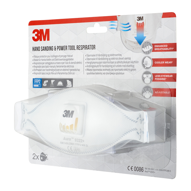 Stofmasker 3M Aura voor schuren 9322 FFP2 met ventiel 2 stuks — Foto 2 von 2