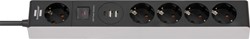 Stekkerdoos Brennenstuhl 5 voudig 1+2 USB C Power Delivery 1.5 meter grijs/zwart