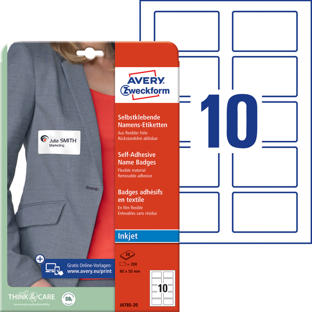 Naambadge etiket Avery J4785-20 80x50mm wit 200 stuks — Foto 2 von 2