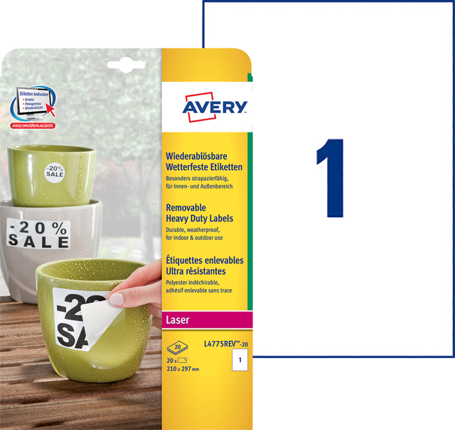 Etiket Avery L4775REV-20 210x297mm wit 20 stuks — Foto 2 von 2