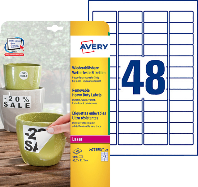 Etiket Avery L4778REV 45.7x21.2mm wit 960 stuks — Foto 2 von 2