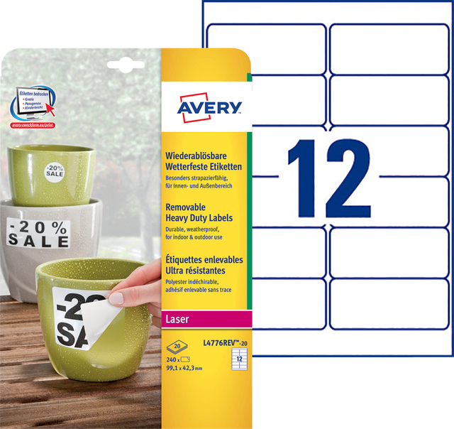 Etiket Avery L4776REV-20 99.1x42.3mm wit 240 stuks — Foto 2 von 2