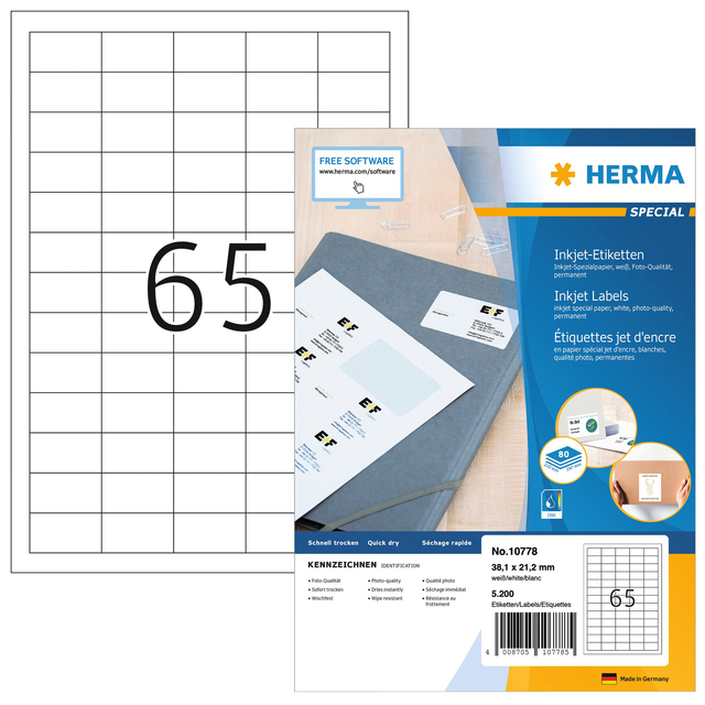 Etiket HERMA 10778 38.1x21.2mm wit 5200 stuks