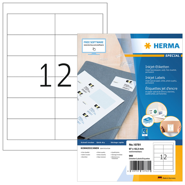 Etiket HERMA 10781 97x42.3mm wit 960 stuks