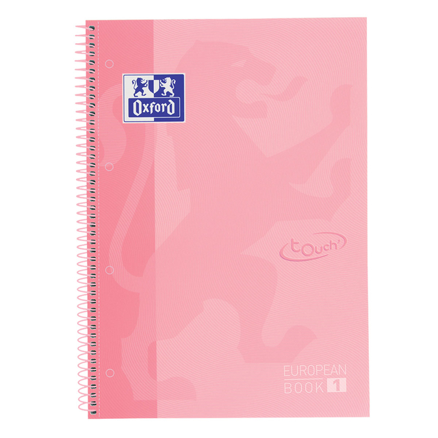 Notitieboek Oxford Touch Europeanbook A4+ 4-gaats lijn 160pag roze
