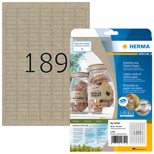 Etiket HERMA 10750 25.4x10mm silphie bruin 3780 stuks