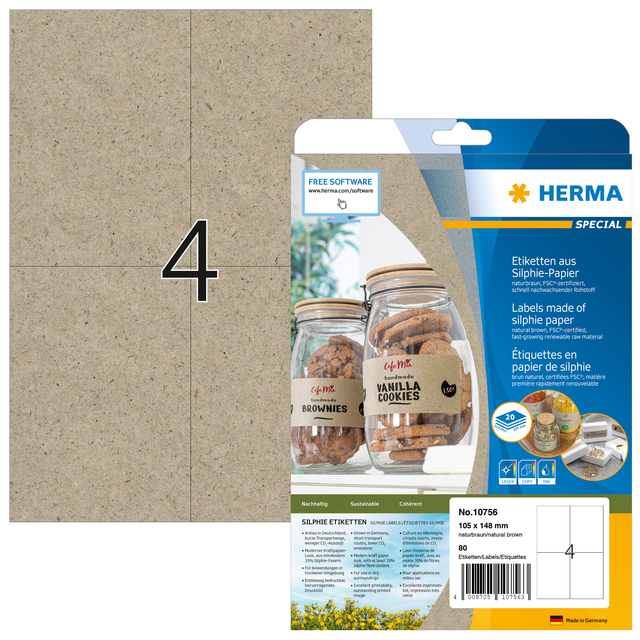 Etiket HERMA 10756 105x148mm silphie bruin 80 stuks